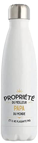 Gourde Isotherme Papa Propriété | Bouteille Thermos 50 cl en acier inoxydable réutilisable écologique pour cadeau famille original et drôle
