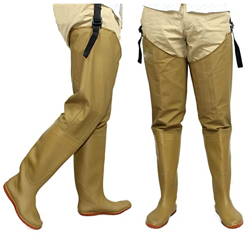 HWBZSZY VerDickeen Hip Watstiefel Hosen Outdoor wasserdichte Regenstiefel Einstellbar Leichte Anglerhose Watthosen rutschfest Gummi Stiefel Jagd Kleidung für Herren Damen,Gelb,44 EU