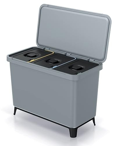 BirnePower Mülleimer 3er Set 3x 10L Müllbehälter Abfalleimer 30L Mülltrennsystem Müllsammler Set Einsätze Mülltrenner 57 x 29,5 x 41 cm (Grau)