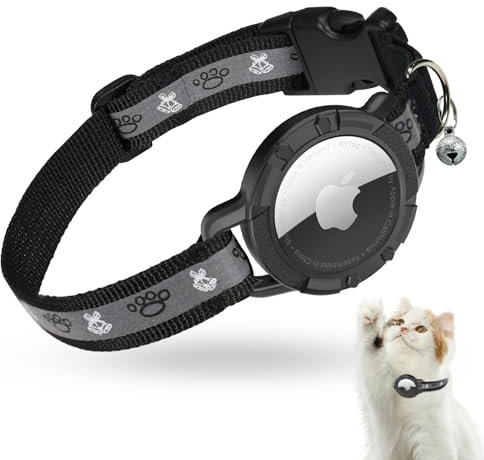 AirTag Katzenhalsband, Reflektierend Air Tag Halsband Katze, GPS Katzenhalsband mit Verstellbares und Glocke, Integriertes Apple Air Tag Katzen Halsband, Geeignet Für Katzen Welpen[Schwarz][S]