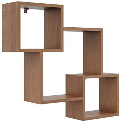 KUBUTKU Dekorativ Wandregal mit 3 Böden 78x71x18 Design Skandinavischer Modern für Wohnzimmer Küche Büro Schlafzimmer Badezimmer Hängeregal zur Präsentation Bücherregal (Nussbaum)