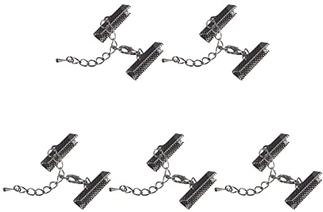 sourcing map 10 Satz Band Crimp Klemme Enden mit Karabinerverschluss & Verlängerungskette 25mm Kabel Ende Verschlüsse für DIY Basteln Metallisches Schwarz