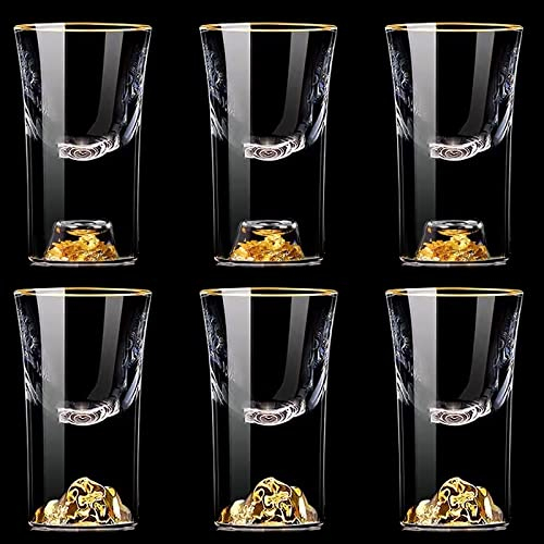 Fonyet Stamperlgläser 6er Set Kreative Schnapsgläser Shotgläser Vodka Gläser mit Goldberg und Goldfolie am Boden für Party, Ideal für Grappa, Cognac, Wodka, Korn, Spülmaschinenfest