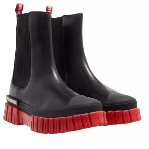 Moschino Scarpe Donna Love Stivale con Plateau in Pelle Nero/Rosso D24MO02 JA15535G1HIA000A 38