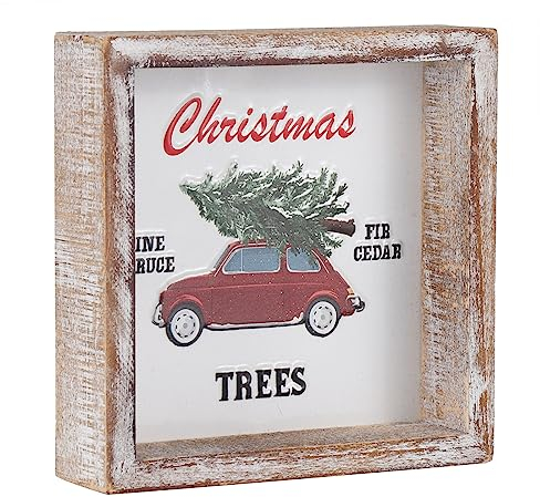 FESTWIND Weihnachtsdekorationen, Weihnachtsbäume LKW-Blockschild für Regal, Kaminsims, Retro-Weihnachtsdekorationen, geprägtes Metall mit Holzrahmen