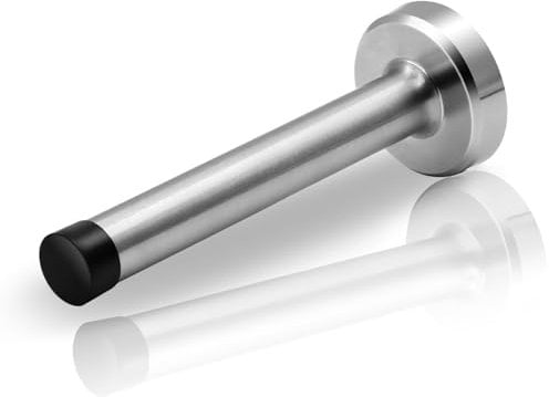 TOKPLNU Door Stoppers, 5Inch Long Door Stop Wall Mounted Silver Door Stops Heavy Duty Stainless Steel Doorstop with Sound Dampening Rubber Tip, Modern Tall Door Stoppers for Skirtings, 1Pack