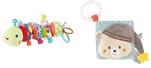 Fehn 055399 Activity-Puzzle-Raupe Color Friends – Motorikspielzeug zum Greifen & Soft Bilderbuch Bruno – Baby Fühlbuch aus Stoff mit Tier Motiven