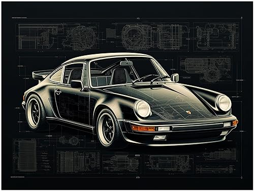 Generisch Auto Poster - Porsche 911 Carrera Konzept Zeichnung Sportwagen Oldtimer - Wandbild P333N (60x45 cm)