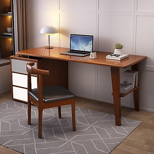 GArcan Schreibtisch für zu Hause mit Schubladen, Schreibtisch aus massivem Holz, Arbeitstisch, moderner Computertisch mit Stauraum, Walnuss + Weiß