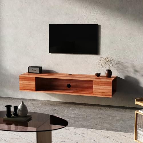 Warmiehomy Floating TV Unit Wall Mounted TV Unit with Cable Hole Media Wall Units for Living Room (Brown, 135cm)