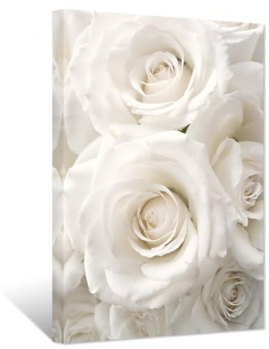 ZXHYWYM Weiße Rosen Leinwandbilder elegante Blumen Bilddrucke moderne Kunstwerke Heimdekoration für Wohnzimmer Schlafzimmer gerahmt(Bild-1, (40.00 x 60.00 cms))