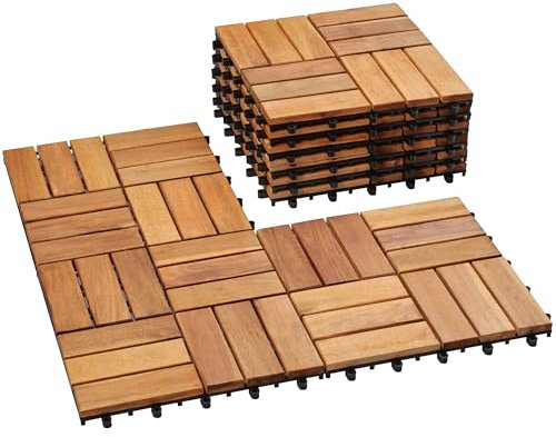 PrimeZone Lot de 9 dalles de terrasse emboîtables en bois d'acacia massif – 30,5 x 30,5 cm – Pour intérieur et extérieur – Dalles de sol imperméables pour balcon, jardin, piscine, toutes saisons, bois