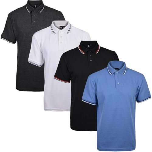 True Face Mens Tshirts Polos Pique Tipping Pocket Collar Buttoned Regular Fit Top Tip Set 2-4 Pack L