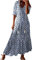 Women's Summer Dress V Neck Boho Maxi Dresses Casual Half Sleeve Long Dress Bohemian Pleated Beach Dress Ladies Flowy Holiday Swing Loose Fit Dresses for Party Evening