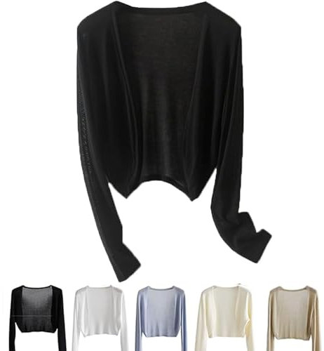 BEAUTYLAST Sun Knit - Cárdigan fino de seda para mujer, chal de verano, ligero, recortado, con aire acondicionado, Negro, Talla única
