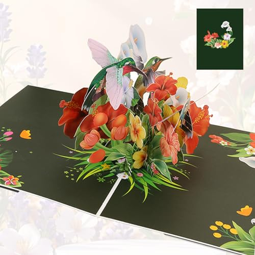 Hierein Pop Up Karte Geburtstag, Personalisierte Kolibri Geburtstagskarte Frau mit Umschlag, 3D Vogel und Blumen Geburtstagskarte für Mama Freundin Tante Oma Mann, Geburtstag Jahrestag