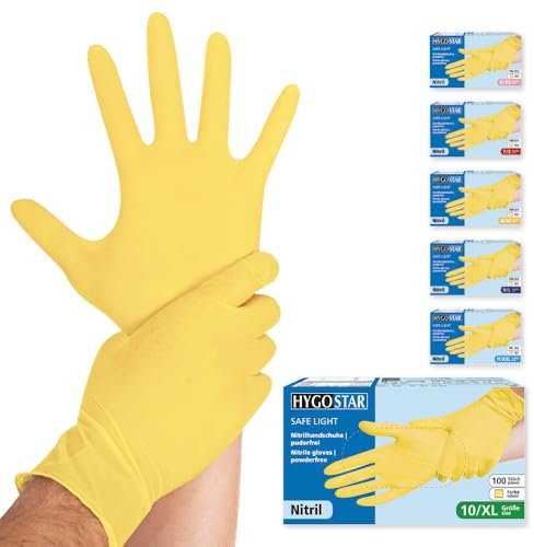 Franz Mensch Hygostar Nitrilhandschuhe Safe Light | puderfrei, gelb, 9/L, 24cm, 100 Stück, Einweghandschuhe, Einmalhandschuhe, in Gr. XS, S, M, L, XL & XXL verfügbar