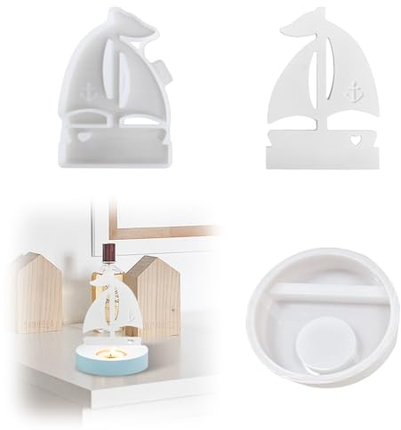 Segelboot Silikonform, Silikonform Anker mit Kerzenhalter, DIY Silikon GießForm Kerzenhalter GießForm für Stabkerzen und Teelichter