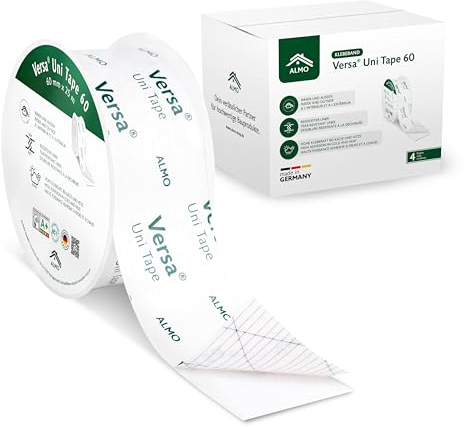 ALMO 4x Flexibles Klebeband für Innen und Außen (60mm x 25m) Klebeband für Dampfbremsen Dampfsperren und Unterspannbahnen, Reißfeste Abdeckfolie für das dauerhafte luft- und winddichte Verkleben
