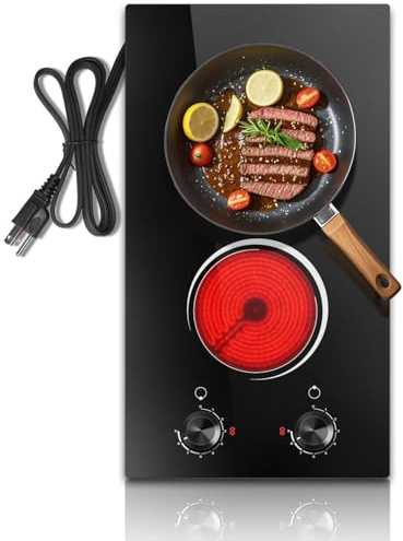 2 Burner Electric Cooktop 110V, 12 Inch Electric Cook Top Plug in, 2000W