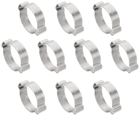 PATIKIL 10 Piezas Abrazadera de Doble Oreja 23-27mm Anillos de Crimpado de Acero Inoxidable 304 para Conexiones de Tubos de Combustible Gasolina Tono Plateado
