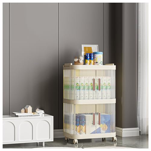 SPXMQSS Plastic Storage Box with Lid, Large Plastic Storage Boxes with Lid and Wheels, Collapsible Storage Bins with Sliding Doors Stacking Boxes, for Kitchen Office Living Room