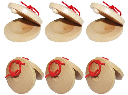 AOVNA 6pcs Wooden Castanets Wooden Percussion Instrument Finger Castanets Baby Castanet DIY Rhythm Music Musical Instrument