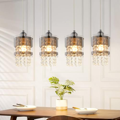 ZMH Pendelleuchte Esstisch Hängelampe Wohnzimmer - Glas Esszimmerlampe E27 Esstischlampe Modern Hängeleuchte Esszimmer Kristall Design Pendellampe 4 Flammig für Küche Schlafzimmer (Ohne Leuchtmittel)