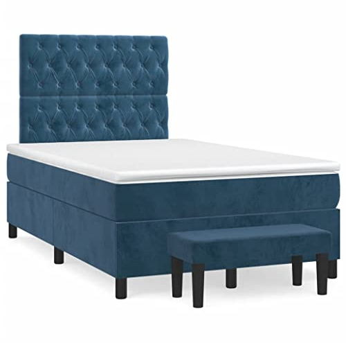 QJBSAVVA Marshmallow Bed Frame Betten Schlafzimmer Komplett Bodenbett - Boxspringbett mit Matratze Dunkelblau 120x200 cm Samt für Außenbereich Loft Gästezimmer Schlafzimmer