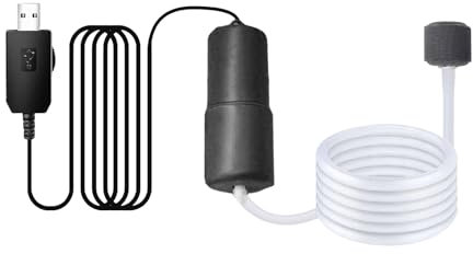 Aquarium Air Pump Ultra Silent Mini USB Fish Tank Oxygen Pump Energy Efficient Air Aerator with Air Stone and Silicone Tube Portable (Black, 1W)