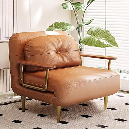 Schlafsessel Klappbar, Gästebett Klappbar, 6 Fach Verstellbare Rückenlehne, Schaumstoff Matratze für Wohnzimmer Wohnung Büro (Tech Leder/Samtstoff)(Orange,190 * 80 * 33cm)