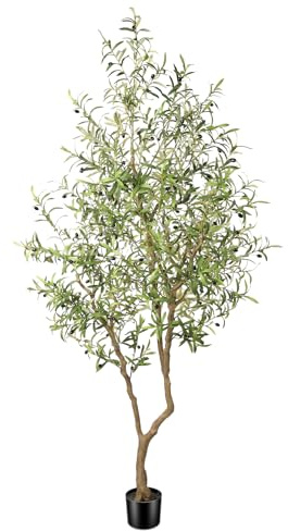 FEELEAD 8ft Faux Olive Tree - Large Realistic Artificial Olive Trees 8 Feet (96'') Indoor Fake Plants with Realistic Trunk, Adjustable Branch, Olive Silk Tree with Planter for Living Room Decoration