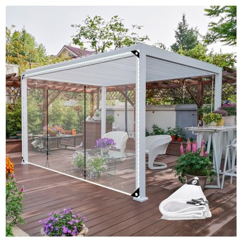 JUCCJUXIN wasserdichte Plane Mit Ösen,Wasserdichter PVC Plane mit Reißverschluss,Outdoor Durchsichtige Plane Vorhänge,Schwerlast-Plane Seitenwand für Terrassen/Pergola/Carport(H2.3xW4m/H7.5xW13.1ft)