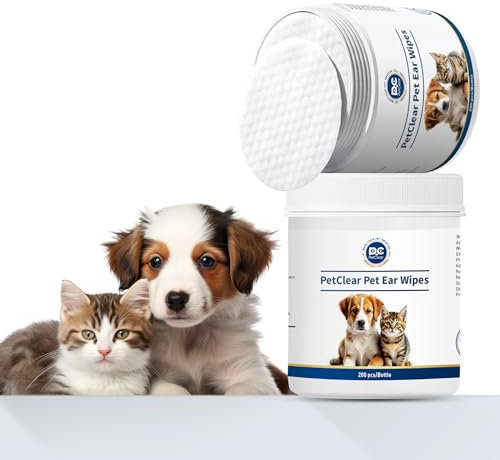 Petclear Dog Ear Wipes 200 Pcs, Non-Irritating, Gently Removes Wax, Debris & Stop Smelly, Itchy, Head Shaking, Disposable Pet Cleaning Wipes