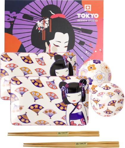 TOKYO DESIGN STUDIO - Kawaii Maiko Sushi Teller Geschenkset Set4 w/Chopsticks