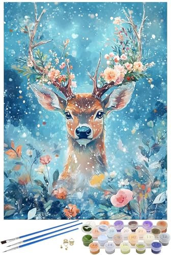 DIY Peinture Numero Adulte cerf sika Peinture Numero animal Peinture par Numero Adulte avec Cadre 80x100cm Toile, Kit de Peinture à l'huile Peintures Acryliques et Pinceaux, Decoration Maison -3198