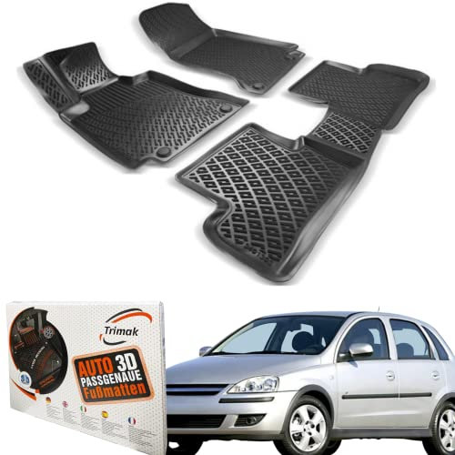 Trimak Passgenau 3D Fussmatten Auto Kompatibel mit Opel Corsa C 2000-2006 Auto Zubehör 1. Und 2. Reihe Gummimatten Autos TPE Allwetter Geruchlos rutschfest Vorne und Hinten Schwarz