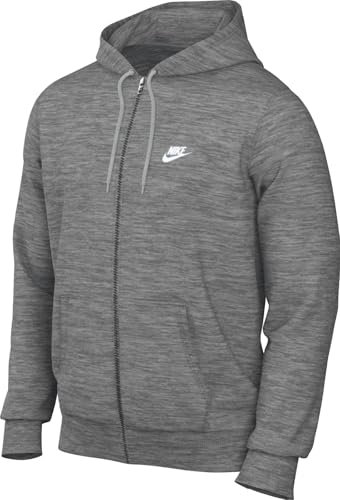 Nike Club Fleece French-Terry-Hoodie Mit Durchgehendem Reißverschluss Für Herren, Dk Grey Heather/Lt Smoke Grey/White, FN3884-063, XS