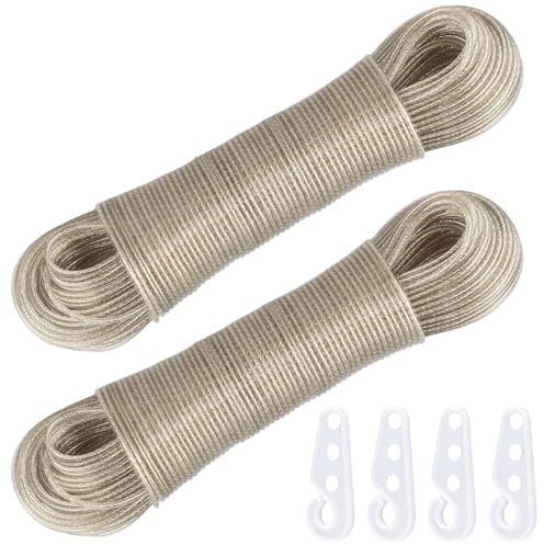 NAMYEUT Cordes à Linge 50 m, Lot de 2 Fil a Linge Extérieur, avec Noyau en Acier de 3 mm - Résistantes aux intempéries - Extra Solides - pour Jardin, Camping, Maison, Voyage