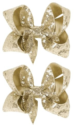 ELNX 2 Lazos Dorados para el Pelo, 5 Pulgadas, Lazos Brillantes con Lentejuelas, Pinzas para el Pelo Doradas Brillantes, Accesorios para el Pelo para niñas y Mujeres