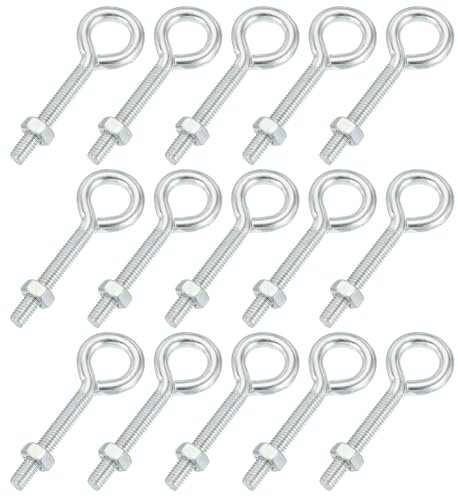 sourcing map Tornillos de ojo M6x40 de acero al carbono con tuercas hexagonales para gancho de metal, ganchos de anillo de terminal de madera, paquete de 15