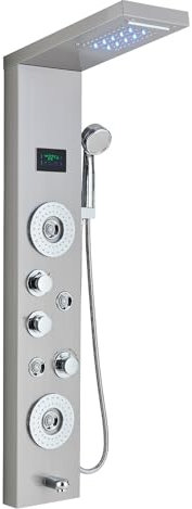 HARNART Duschpaneel mit Armatur 5 Wasserausgabemodi LED Gebürstet Duschpaneel Paneel mit Temperaturanzeige,Massagedusche und Wasserfall Dusche Massagedusche Duschpaneele Wanneneinlauf Handbrause