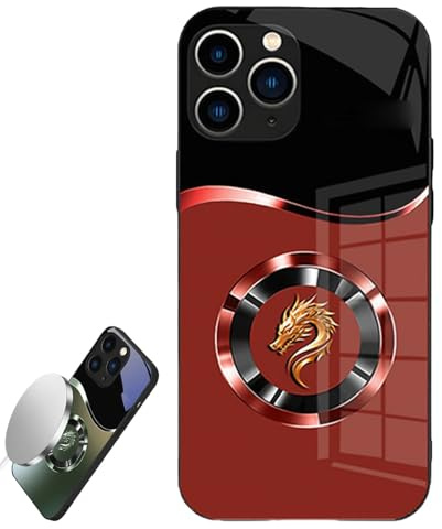 Generisch Merryklein Personalized Name Gradient Dragon Pattern Glass Phone Case, for iPhone 12/13/14/15/16 Pro Max (15pro max,Red)