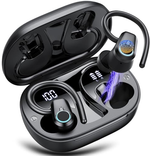 Wireless Earbuds, Bluetooth 5.4 Headphones Sport with 4 ENC Noise Cancelling Mic, 3D Stereo in Ear buds, 50H Wireless Earphones with Earhooks USB-C, IP7 Waterproof Bluetooth Earbuds for Running Gym