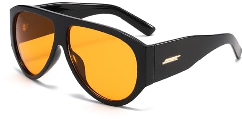 YAMEIZE Retro Sonnenbrille für Damen Herren 70er Jahre Pilot Vintage Große Ecking Rahmen Pilotenbrille Klobige Schattierungen Oval Brille UV400 Schutz