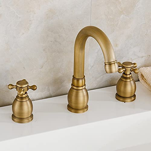 Basin Faucets Antique Brass Deck Mounted Bathtub Mixer Faucet Dual Handle 3 Holes Bathroom Faucet Set Water Tap Tub Faucet (Color : SLT3PC2)