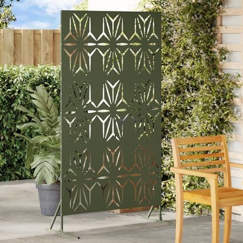 vidaXL Außenzaunpanel in Olivgrün mit Blumenmuster | Großes, modernes Design, robuste Bauweise, perfekt für Zäune, Sichtschutz, Garten, Terrasse, Hinterhof, rechteckig