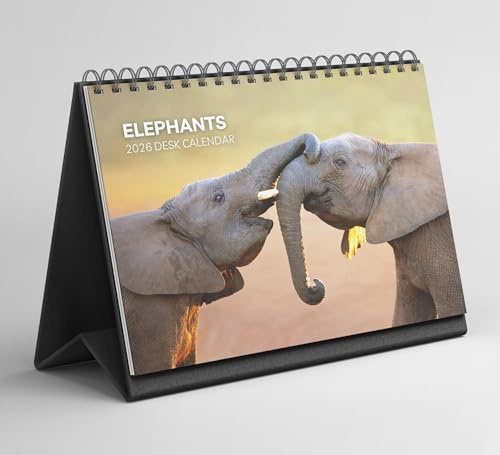 Elefant Tischkalender 2026-2027: Stehender Flip-Desktop-Kalender mit dickem Papier (15,25 cm x 22 cm – ähnlich A5)
