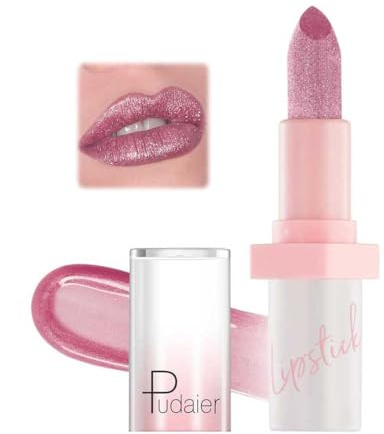 Metallic Pink Frost Glitter Lipstick, Shimmering Light Pink Lip stick, Long-Lasting High Impact Lipcolor, Smooth and Non-Sticky Light Lipstick for Women, Lightweight Lip Makeup Party & Daily Wear