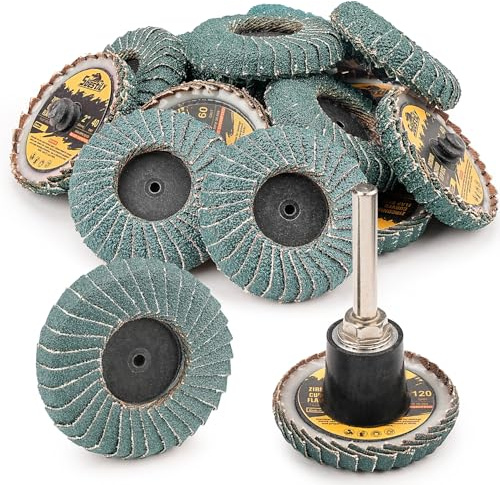 Sbestily 12Pc 2 Mixed Curved Flap Discs Quick Change for Metal Die Grinder | 1/4 Holder & Zirconia Sanding Pads for Metal, Wood, Welding & Rust. 40-120 Grit Abrasive Accessories, Drill & Surface Finish